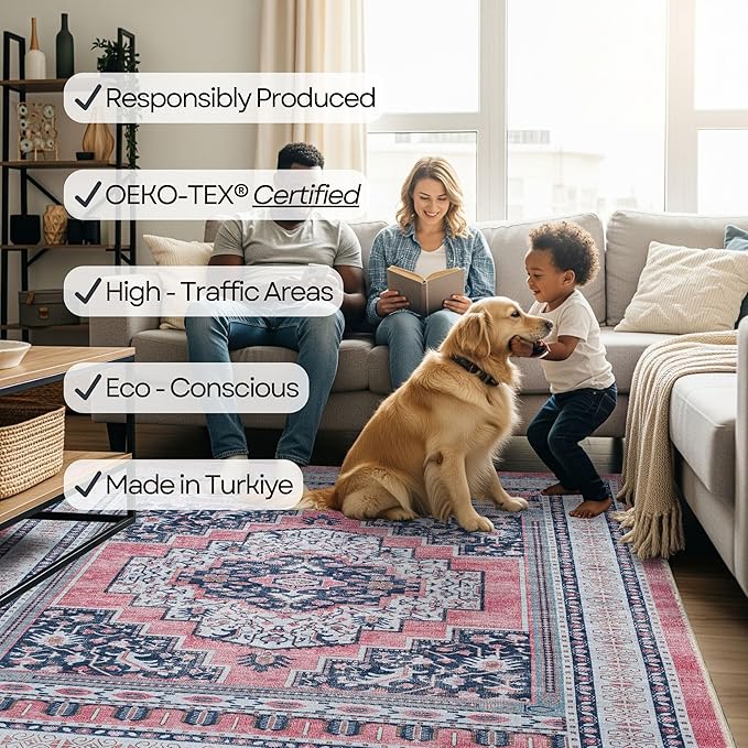Fame Rugs Turkish Rug. Washable Vintage Oriental Antique Inspired Traditional Doormat Small Modern Area Rugs Luxury Entryway Entry Bedroom Bathroom Kitchen (399TN, 2'5 x 5')