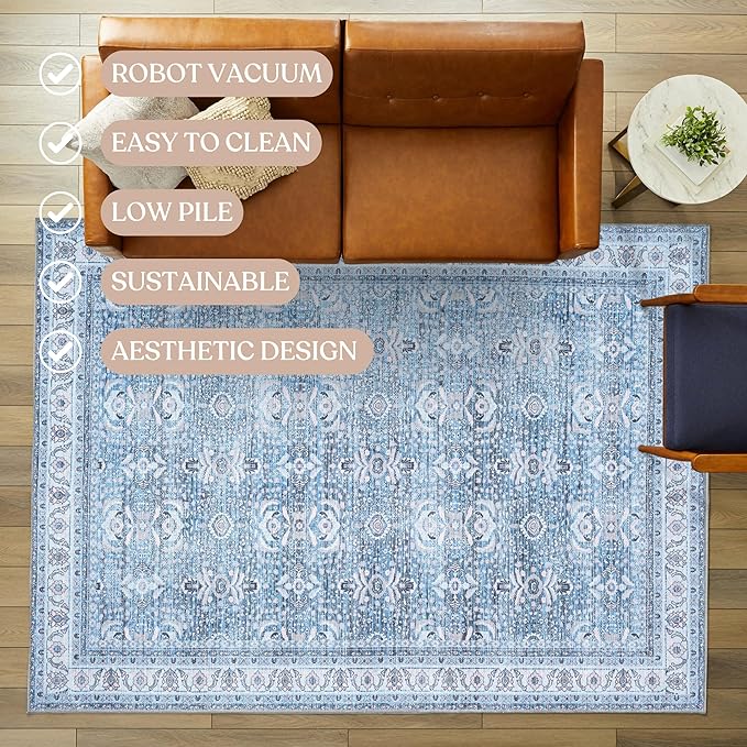 Fame Living Washable Area Rug. Modern Farmhouse. Vintage. Turkish. Bohemian. Distressed. Oriental. Traditional. Rugs for Living Room. Dining. Bedroom. Office. Entryway. Foyer. (866CBl, 7'5" x 9'8")