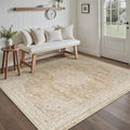 HUGEAR Machine Washable Area Rugs 3x5 Vintage Beige Brown Living Room Rug Neutral Style Non Slip Stain Resistant Low Pile Throw Carpet for Office Home Retro Aesthetic Modern Decor