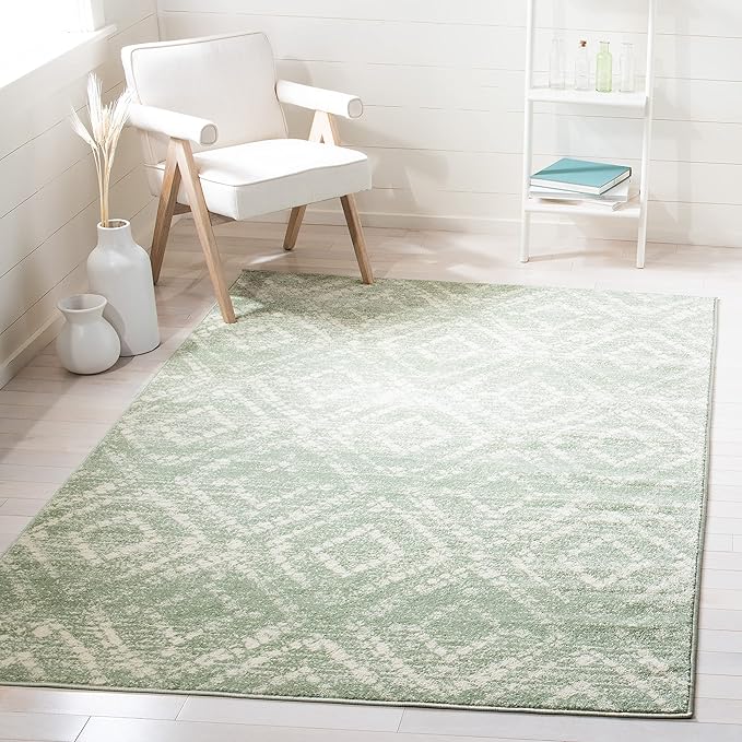 SAFAVIEH Adirondack Collection Area Rug - 6' Square, Green & Ivory, Modern Diamond Distressed Design, Non-Shedding & Easy Care, Ideal for High Traffic Areas in Living Room, Bedroom (ADR131Y)