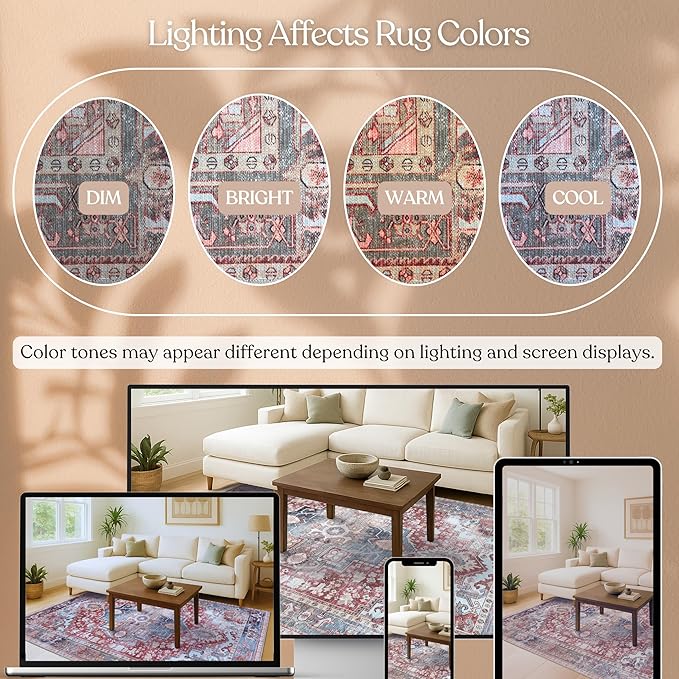 Washable Area Rug. Modern Farmhouse. Vintage. Turkish. Bohemian. Distressed. Oriental. Traditional. Rugs for Living Room. Dining. Bedroom. Office. Entryway. Foyer. (858RM, 2'5 x 9'8)