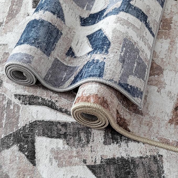 8X10 Area Rugs for Living Room Bedroom,Modern Abstract Large Carpet Washable Rugs 8x10 for Dining Room Office,Non Slip Gray Print Faux Wool Thin 8 by 10 Indoor Nursery Kids Home Pet & Child Friendly