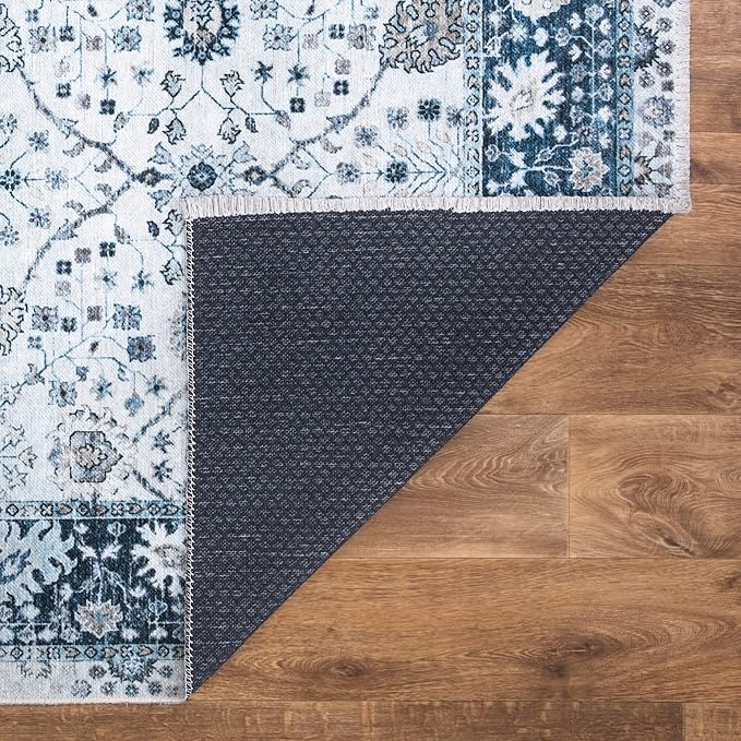 Bloom Rugs Caria Washable Non-Slip 3x5 Rug - Navy Blue Traditional Bordered Area Rug for Living Room, Bedroom, Dining Room, and Kitchen - Exact Size: 3' x 5'