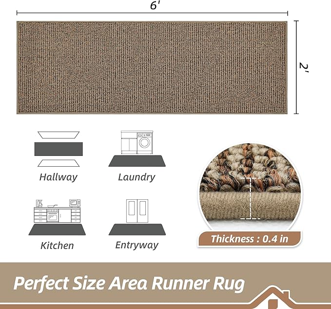 BEQHAUSE Hallway Runner Rugs 2x6, Hallway Rug Non-Slip Washable(Rolled-Up NO Creases), Runner Rug Absorbent Stain Resistant Hall Rug Carpet Runner, Entryway Rugs Floor Mat Laundry Room Rugs, Taupe