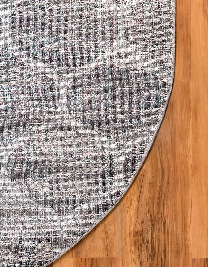 Rugs.com Lattice Frieze Collection Rug – 4' x 6' Oval Blue Multi Medium Rug Perfect for Living Rooms, Large Dining Rooms, Open Floorplans