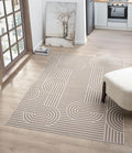 Annabel Modern Geometric Area Rug for Living Room, 6x9 Contemporary Arched Linear Beige Neutral Rug, Stain Resistant Non-Shedding Carpet for Bedroom, Dining Room or Kitchen (6' x 9', Beige)