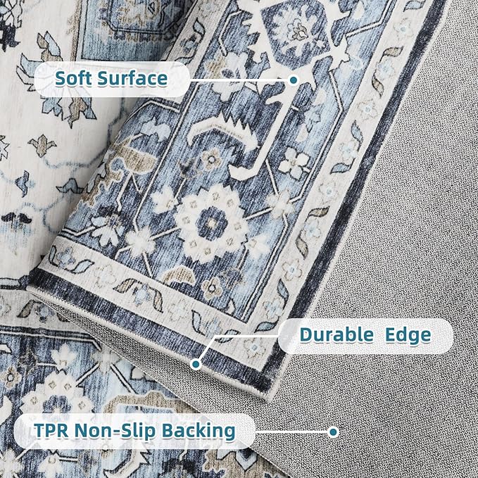 Dripex Kitchen Runner Rug-2x6 Washable Distressed Hallway Runner Oriental Medallion Carpet Non-Slip Non-Shedding Laundry Mat Foldable Thin Entry Throw Area Rug for Living Room Bedroom