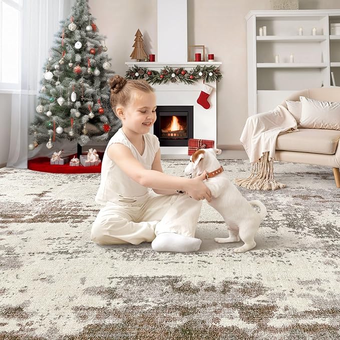 5x8 Area Rug Living Room Rugs - Washable Neutral Modern Abstract Soft Thin Rug Indoor Floor No Slip Rug Carpet for Bedroom Under Dining Table Home Office Decor - Brown/Grey/Beige