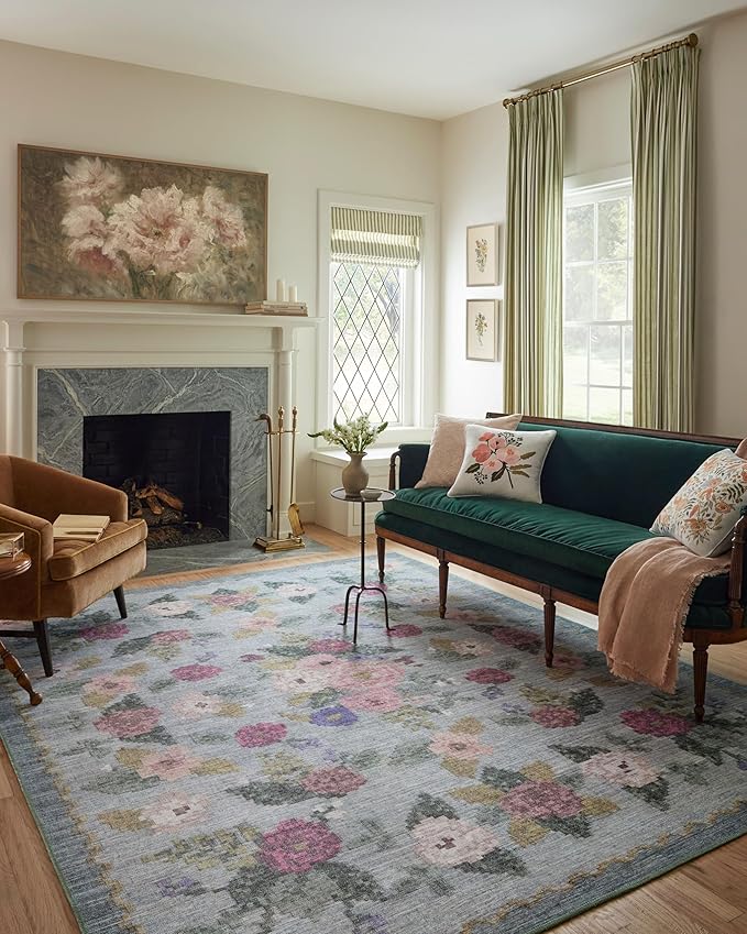 Loloi Rifle Paper Co. Rosa Collection RSA-02 Sky 5'-0" x 7'-6" Area Rug