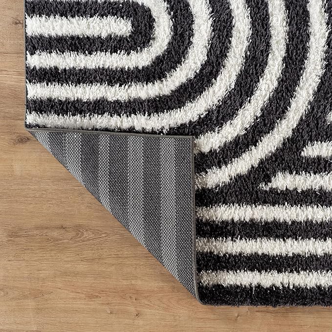 Rugshop Abstract Arch Shag Runner Rug Anthracite Dark Gray 2' 3" x 8' Perfect for Hallways, Kitchens, or Behind The Sofa