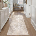 2'6x8 Washable Runner Rug Beige Grey Abstract Hallway Kitchen Throw Rug Neutral Modern Non Slip Soft Low Pile Carpet for Bathroom Laundry Bedroom Living Room