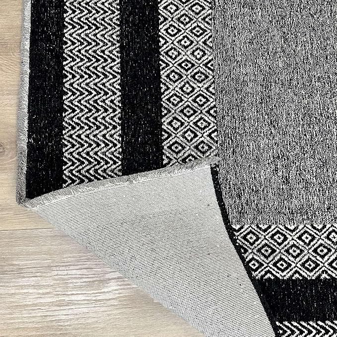 Alfa Rich 4x6 Black Washable Area Rugs for Living Room Bedroom Kitchen Cotton Pet Friendly Rug