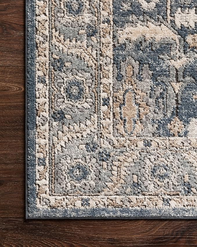 Loloi Teagan Collection TEA-03 Denim/Pebble 6'-7" x 9'-2" Area Rug, Large, Soft Neutral Rug, High-Traffic for Living Room, Bedroom, Home Office, Dining Area