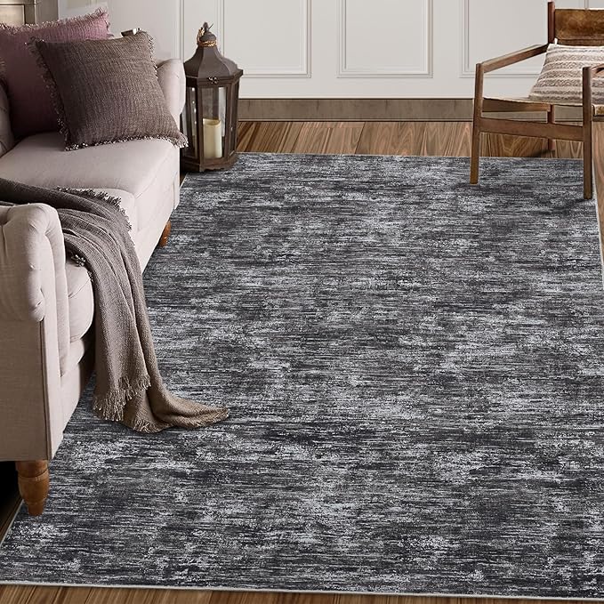 RUGSREAL Bedroom Area Rug 4x6 Modern Abstract Area Rug Stain Resistant Small Living Room Rug Contemporary Dining Room Rug Non-Slip Solid Rug Aesthetic Accent Floor Carpet for Kitchen Office, Dark Grey