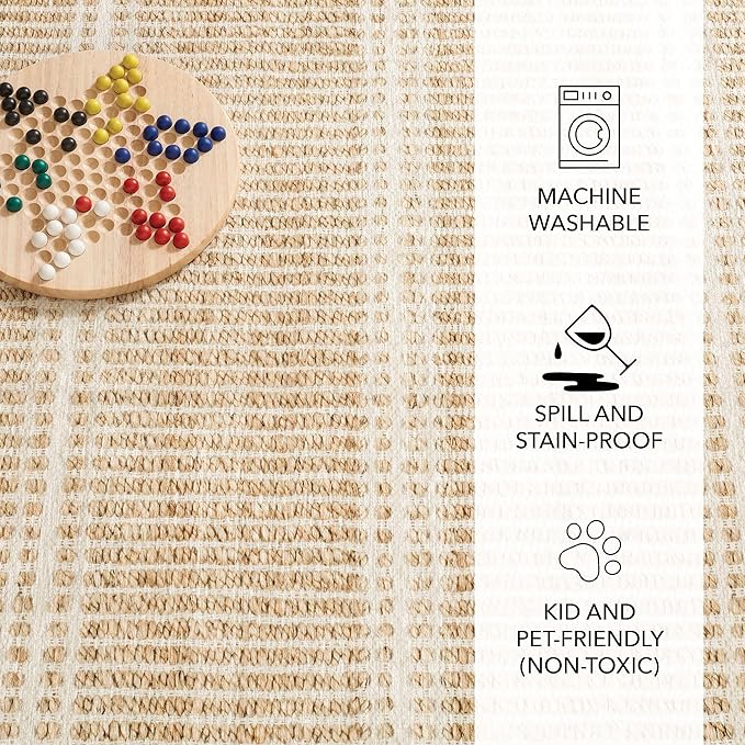 Dash and Albert Arbor Machine Washable Area Rug - 6' x 9' Neutral Stripe Washable Accent Rug Stain-Resistant, Anti-Slip, High Traffic Kitchen, Hallway, Mudroom