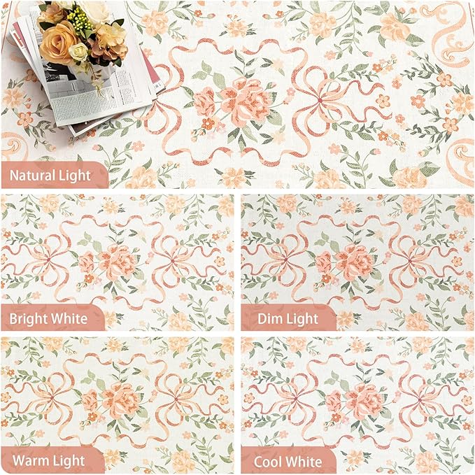 Orange Rug Bow Floral 8x10 Rug, Washable Area Rugs for Bedroom Living Room, Dining Room,Kids Room, Office,Playroom, Boho Modern Aesthetic Farmhouse Decor Non Slip Low Pile Carpet
