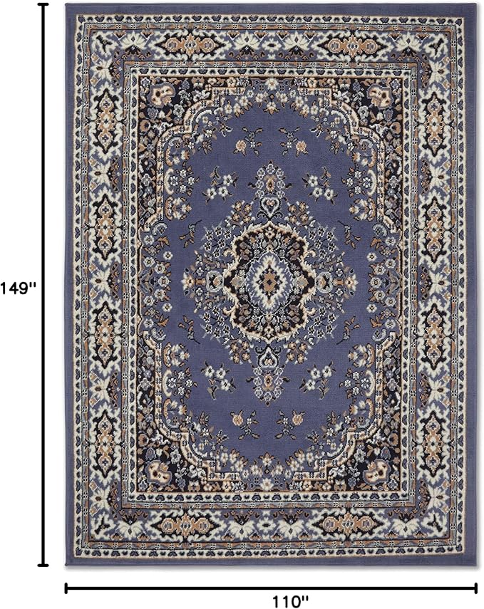 Home Dynamix Premium Sakarya Traditional Medallion Border Area Rug, Country Blue, 9'2"x12'5" Rectangle