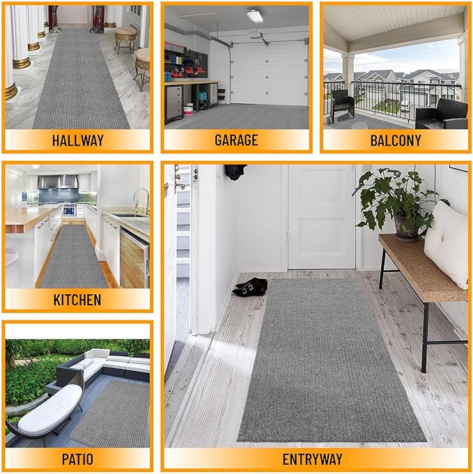 Ottomanson 2' x 7' Hallway Runner with Scraper Pile - Extra Durable Non-Slip Rug Mat for Indoor & Outdoor Use - Ideal for Kitchen, Entryway, Patio & Garage - High-Traffic Carpet, Gray