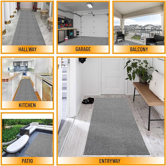 Ottomanson 2'7" x 48' Hallway Runner with Scraper Pile - Extra Durable Non-Slip Rug Mat for Indoor & Outdoor Use - Ideal for Kitchen, Entryway & Garage - High-Traffic Carpet, Gray