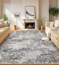 7x9 Washable Area Rugs - Modern Abstract Rugs for Living Room Non-Slip Low Pile Soft Machine Washable Carpet for Bedroom, Dining Room, Nursery, Home Office, Farmhouse (7'x9' Tan Blue)