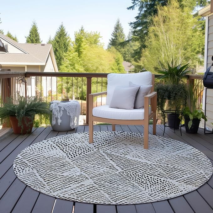 Addison Rugs Chantille ACN591 Ivory 8' x 8' Indoor Outdoor Round Rug, Easy Clean, Machine Washable, Non Shedding, Bedroom, Living Room, Dining Room, Kitchen, Patio Rug