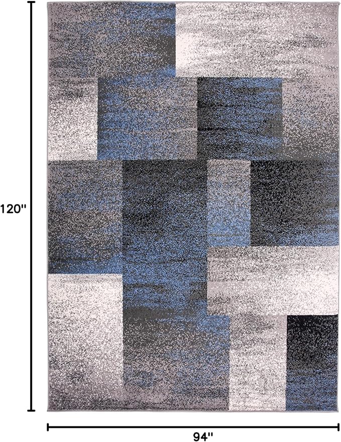 Rugshop Blue Modern Distressed Boxes Large Area Rug — Non-Shedding for Living Room, Office and Dining Room 8' x 10'
