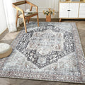 Bloom Rugs Washable Non-Slip 4' x 6' Rug - Charcoal/Brown Traditional Medallion Area Rug for Living Room, Bedroom, Dining Room, and Kitchen - Exact Size: 4' x 6'