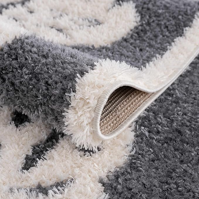 Hauteloom Tilos Moroccan Farmhouse Living Room Bedroom Nursery Shag Area Rug - Shaggy Carpet - Tiger Pattern - High Plush Pile - Dark Grey, Charcoal, Beige, Cream - 7'10" x 10'