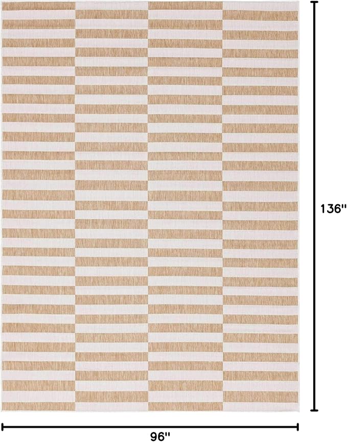 Unique Loom Outdoor Collection Classic Stripes, Transitional Indoor & Outdoor Area Rug 8' 0" x 11' 0", Light Brown/ Ivory