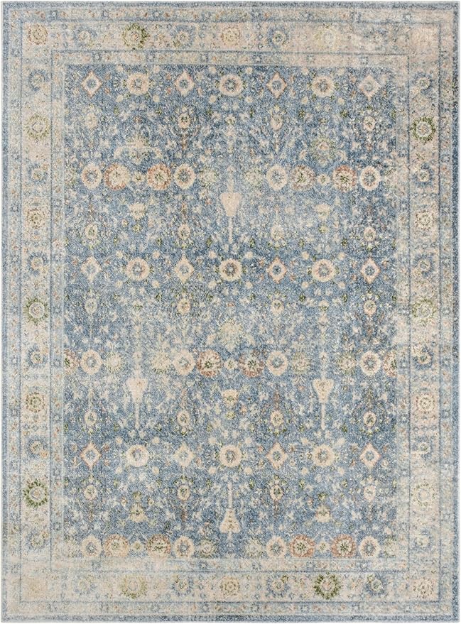 Nourison Home Astra Machine Washable Teal Beige 4' x 6' Area Rug Easy Clean, Non Shedding, Bed Room, Living Room, Dining Room, Kitchen (4' x 6')