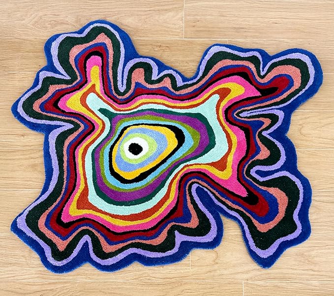 Irregular Shaped Handmade Wool Rug | Modern Colourful Stripe Premium Area Rug Perfect for Home Decor (Multi B, 9x9 ft)