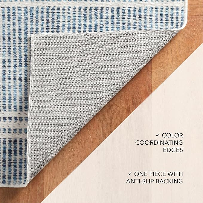 Dash and Albert Malta Blue Machine Washable Area Rug - 5' x 8' Blue Stripe Washable Accent Rug - Durable, High Traffic Areas Kitchen, Mudroom, Hallways