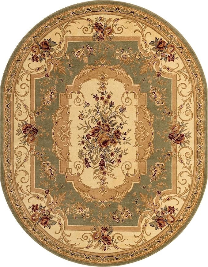 Unique Loom Versailles Collection Traditional Classic Floral Motif Area Rug (7' 11 x 10' 0 Oval, Green/Ivory)