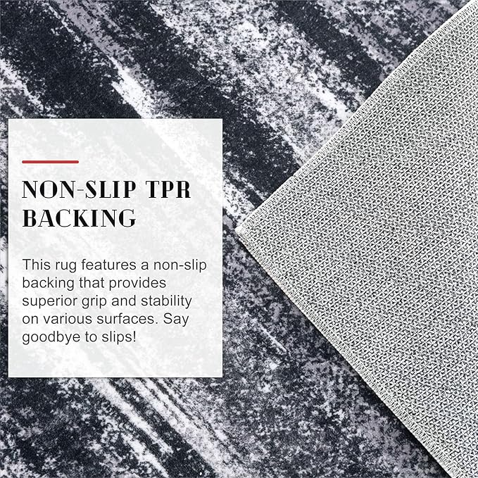 Modern Abstract Hallway Runner Rug, Black Grey Washable Entryway Runner Non-Slip Soft 2x8 Runner Rug Thin Print Faux Wool Carpet for Kitchen Bedroom Laundry Room Indoor Home Decor