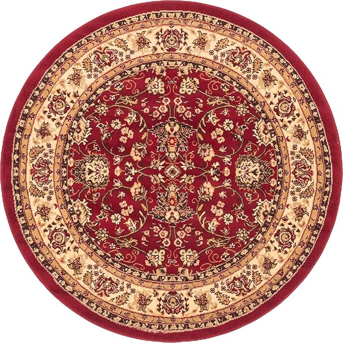Unique Loom Sialk Hill Collection Area Rug - Washington (5' Round Burgundy/Cream)