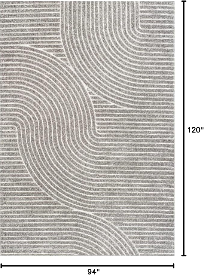 JONATHAN Y Hallie High-Low Curve Gray/Ivory Indoor/Outdoor Area Rug, 8x10, Minimalist, Pet Friendly, Non-Shedding, Stain Resistant, Hose-Washable for Backyard, Patio, Porch (SCN100A-8)