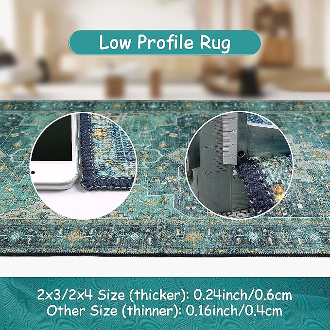Moynesa Ultra-Thin Washable Round Rug - 6ft Teal Large Living Room Circle Area Rugs, Vintage Dining Room Mat Stain Resistant Nursery Carpet for Bedroom Mudroom Kitchen Apartment Home Office