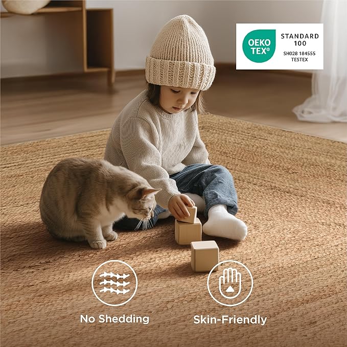 Bedsure 5x7 Printed Jute Rug for Living Room, Machine Washable Rugs, Jute-Look Rug, Non-Slip Backing, Non-Shedding