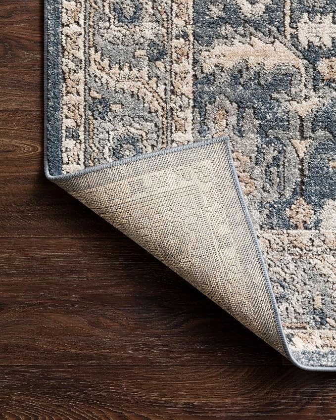 Loloi Teagan Collection TEA-03 Denim/Pebble 6'-7" x 9'-2" Area Rug, Large, Soft Neutral Rug, High-Traffic for Living Room, Bedroom, Home Office, Dining Area