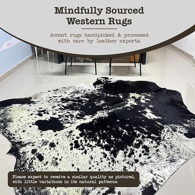 Genuine Cowhide Rug - Natural Leather Hide Rugs for Living Room & Area Rug for Bedroom - Real Cowhides Rug for Rustic Home Decor - Black Speckled Cowhide Rugs Collection