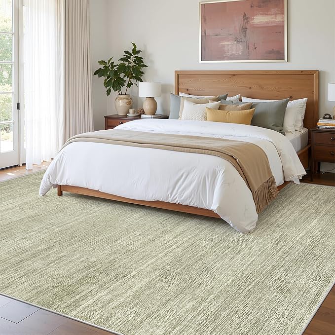 Art&Tuft Washable Rugs 9x12, Low Pile Area Rugs 9x12 Living Room - Non Slip and Stain Resistant Soft Thin Rug for Bedroom, Dining Room, Kitchen, Office, Green