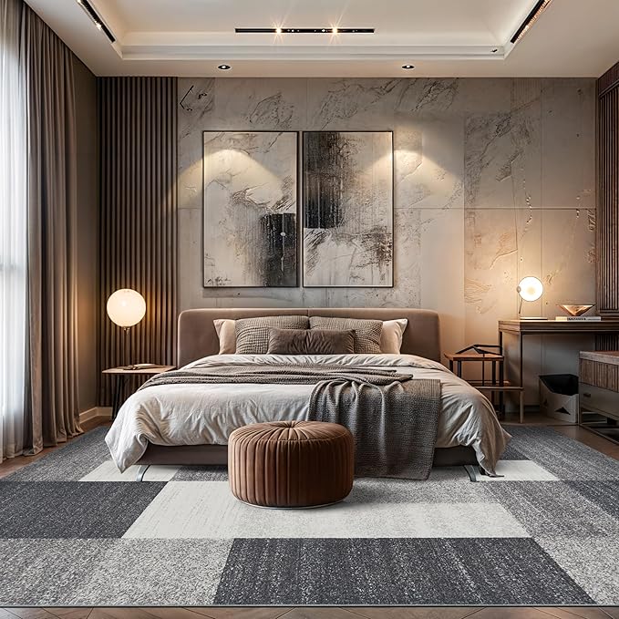 Rugshop Gray Modern Geometric Boxes Non-Slip Area Rug Non-Shedding for Living Room, Bedroom and Dining Area, 10' x 14'