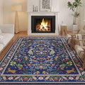 Rugcomf Living Room Rug 6x9 Rug Machine Washable Area Rug Floral Non-Slip Low Pile Large Rug for Living Room, Bedroom, Farmhouse, Dining Room, Kids Playroom(Blue)