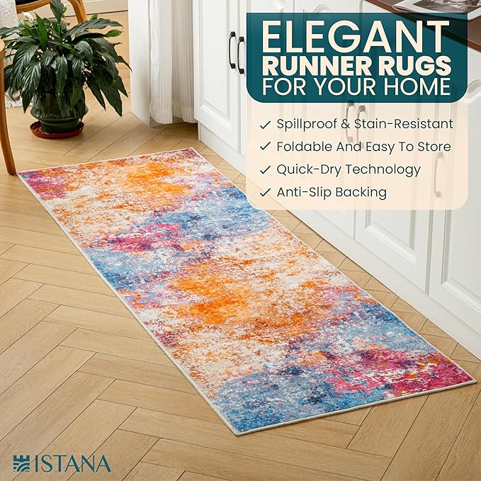Istana Hallway Runner Rug 2x6 - Galaxy Kitchen Rugs Non Slip Washable -Silk's Soft Touch Carpet Runner - Stylish Rug for Home
