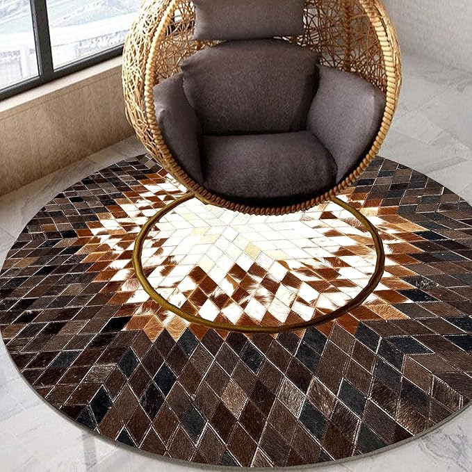 Round Area Rug – Soft and Durable Floor Mat for Living Room, Bedroom, or Entryway – Non-Slip Modern Carpet for Home Decor & Interior Styling(Tan&White 6X6)