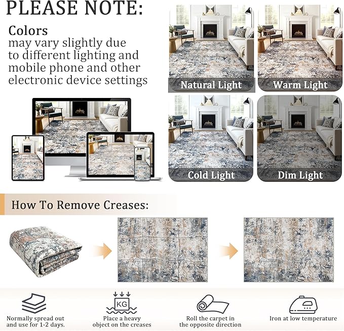 6x9 Washable Area Rug for Living Room, Multicolor Modern Vintage Abstract Rug Large Non-Slip Low Pile Soft Faux Wool Carpet, Kids and Pets Friendly for Bedroom Dining Room Farmhouse Home Decor Rug