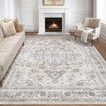 7x10 Area Rug Living Room: Washable Boho Large Neutral Vintage Soft Rugs Stain Resistant Farmhouse Non Slip Indoor Floor Carpet for Bedroom Nursery Kids Playroom Office Dining Room- Ivory Gray