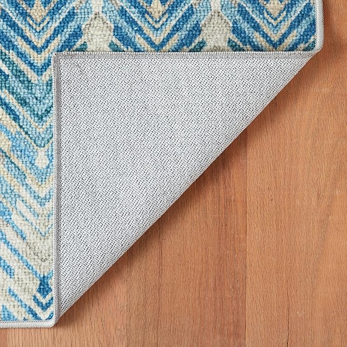 Dash & Albert Seneca Blue Machine Washable Rug, 7.5 X 9.5 Feet, Blue Graphic Pattern - Premium Luxury Hotel Quality Soft Breathable Hypoallergenic Machine Washable Easy Care All Season Comfortable