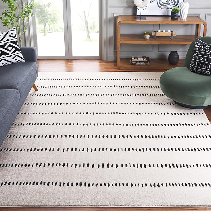 SAFAVIEH Melody Collection Area Rug - 10' x 14', Ivory/Black, Geometric Design, Ideal for High Traffic Areas in Living Room, Bedroom, Dining (MEL114A)