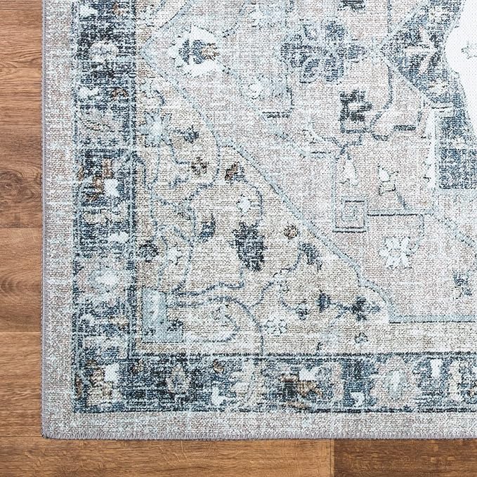 Bloom Rugs Washable Non-Slip 8' x 10' Rug - Pebble Gray/Blue Traditional Medallion Area Rug for Living Room, Bedroom, Dining Room, and Kitchen - Exact Size: 8' x 10'